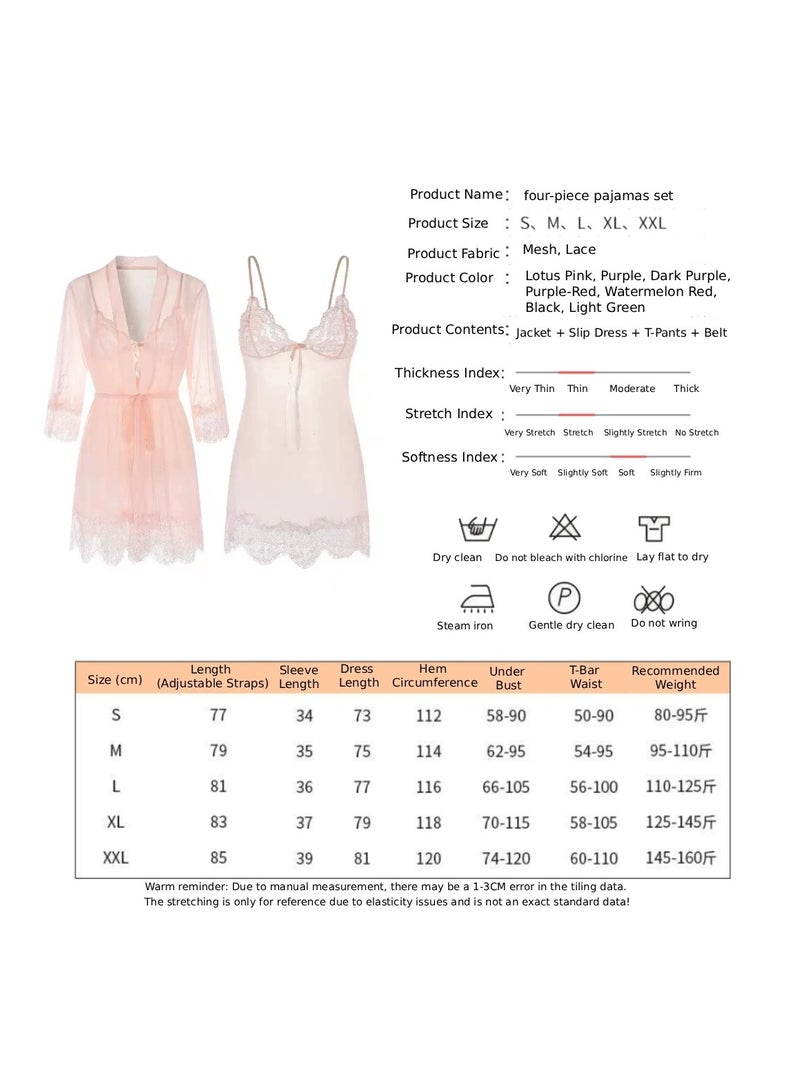 جوي شيك قميص نوم نسائي من أربع قطع، بيجامات نسائية من الدانتيل، حمالات بدون ظهر، قميص نوم عميق على شكل حرف V وأكمام طويلة، ملابس منزلية، حلوة وعصرية، لون أسود - Image 2