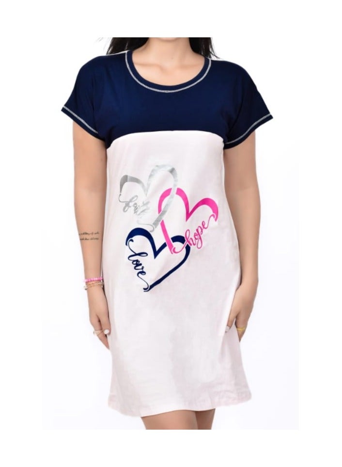 Stylish Women's 100% Cotton Beach Cover-Up Dress – Short Sleeve Nightshirt – Lightweight Summer Home & Beachwear in Pink × Navy – Perfect for Relaxing, Sleeping & Sunny Days  - Image 3