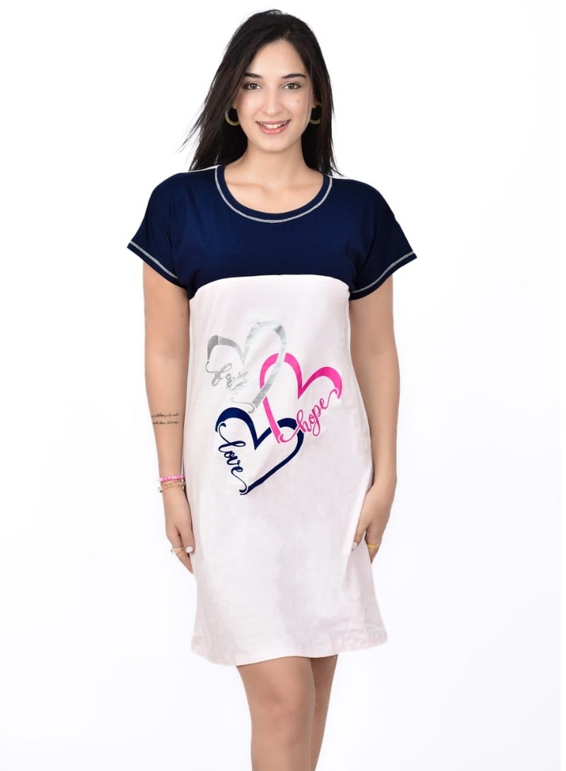 Stylish Women's 100% Cotton Beach Cover-Up Dress – Short Sleeve Nightshirt – Lightweight Summer Home & Beachwear in Pink × Navy – Perfect for Relaxing, Sleeping & Sunny Days  - Image 2