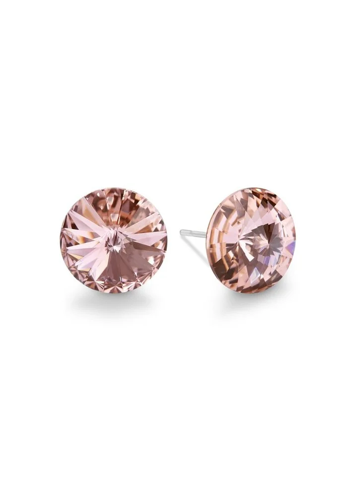 Seona Seona Ella 10mm Crystal Stud Earrings  – Hypoallergenic Stainless Steel Stud Earrings for Women, Elegant Crystal Rivoli Jewelry Earrings for Everyday and Special Occasions -  Vintage Rose