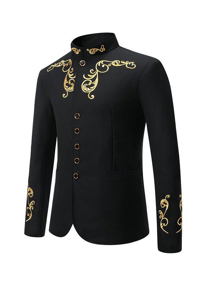 Shougu New Men's Fashionable Stand Up Collar Embroidered Wedding Casual Slim Ffit Single Breasted Suit  - Image 2