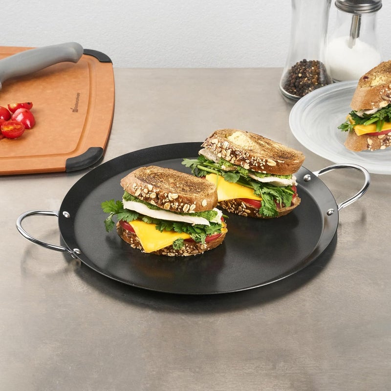 RestaurantwareMet Lux 1106 Inch Round Griddle With Double Handle 1 NoStick Flat Top Grill  Compatible With Open Fire And Gas Durable Black Carbon Steel Griddle Pan EvenHeating For Eggs - Image 3