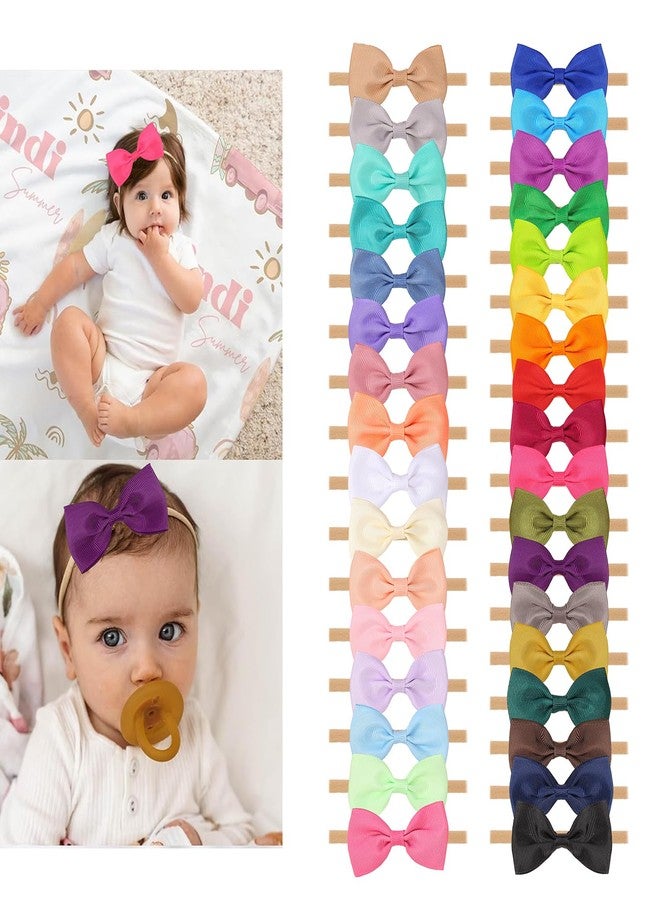 XIMA Baby Girls Headbands with Hair Bows,Solid Ribbon Bows with Elastic Nylon Head Bands Hair Accessories for Infants Preemie and Newborn Kids Pack of 34 - Image 1