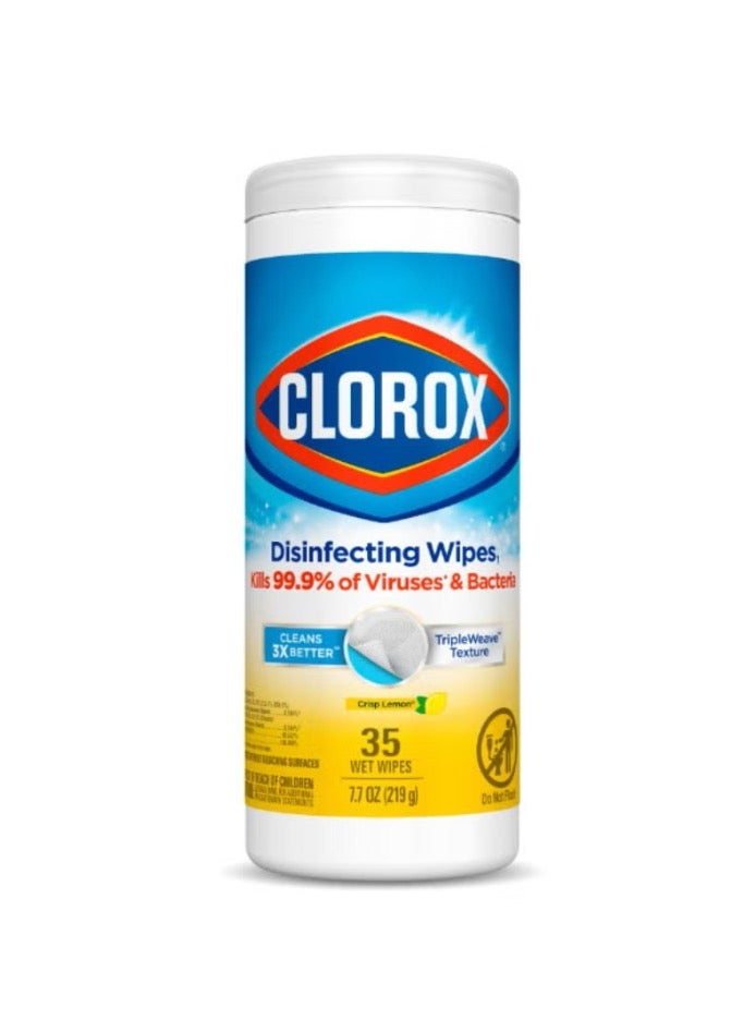 كلوركس مناديل تنظيف مبللة برائحة الليمون النقي ، مناديل تنظيف متعددة الأسطح وخالية من المبيضات 35منديل مبلل - Image 1