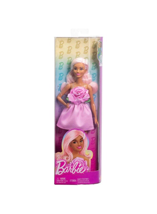 Barbie Fashionistas Strapless Rose Dress With Pink Hair Doll - Image 1