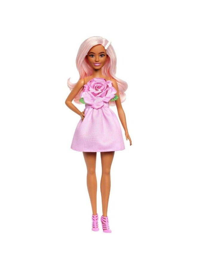 Barbie Fashionistas Strapless Rose Dress With Pink Hair Doll - Image 2