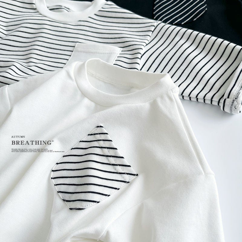 Boys' Stripesd Bottoming Shirt 2025 Spring & Fall New Kidsren'S Long-Sleeved T-Shirt Thin Section Male And Female Baby Style Tops - Image 4