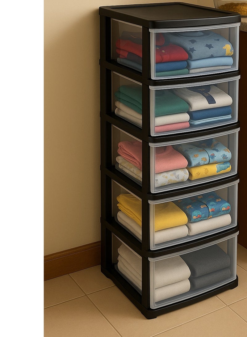 المفرج خزانة بـ5 أدراج شفاف/أسود 40×34×123 سم - Image 2