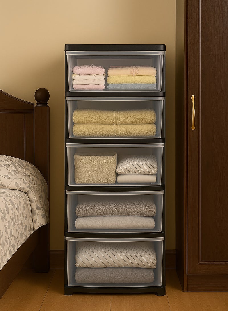 المفرج خزانة بـ5 أدراج شفاف/أسود 40×34×123 سم - Image 3