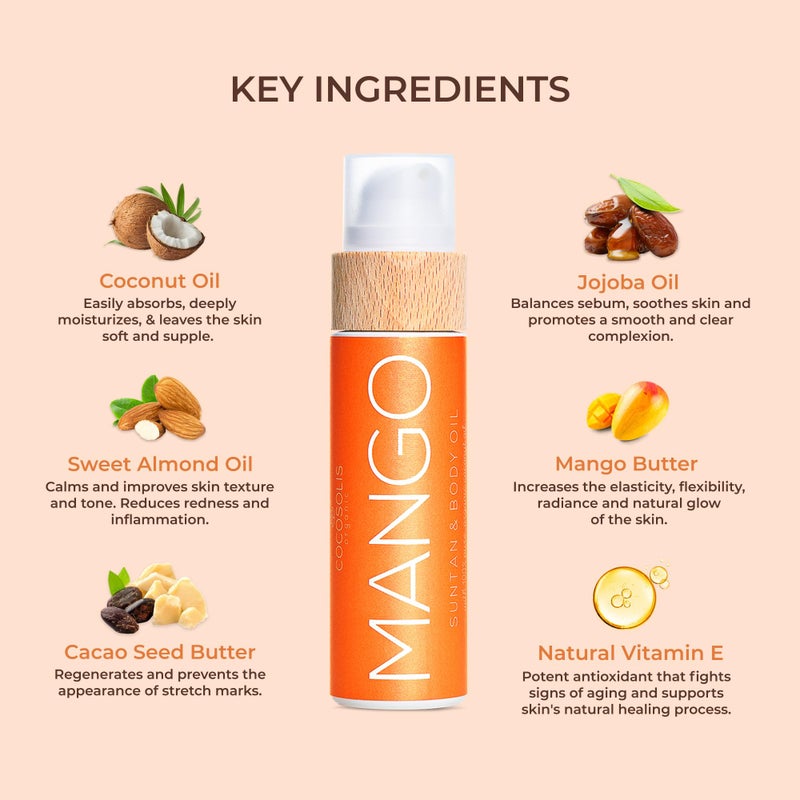 COCOSOLIS MANGO Organic Tanning Lotion - Organic Tanning Oil with Vitamin E & Mango Scent for a Fast Intensive Tan - Tanning Oil for Beach or Tanning Beds â€“ Sun Tan Oil for Face & Body (3.72) - Image 4