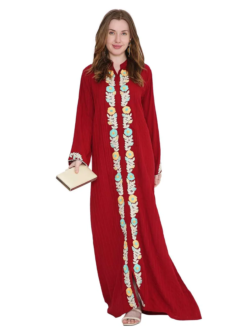هانا آند سارا refined long viscose farasha with stunning thread embroidery arabic kaftan jalabiya dress