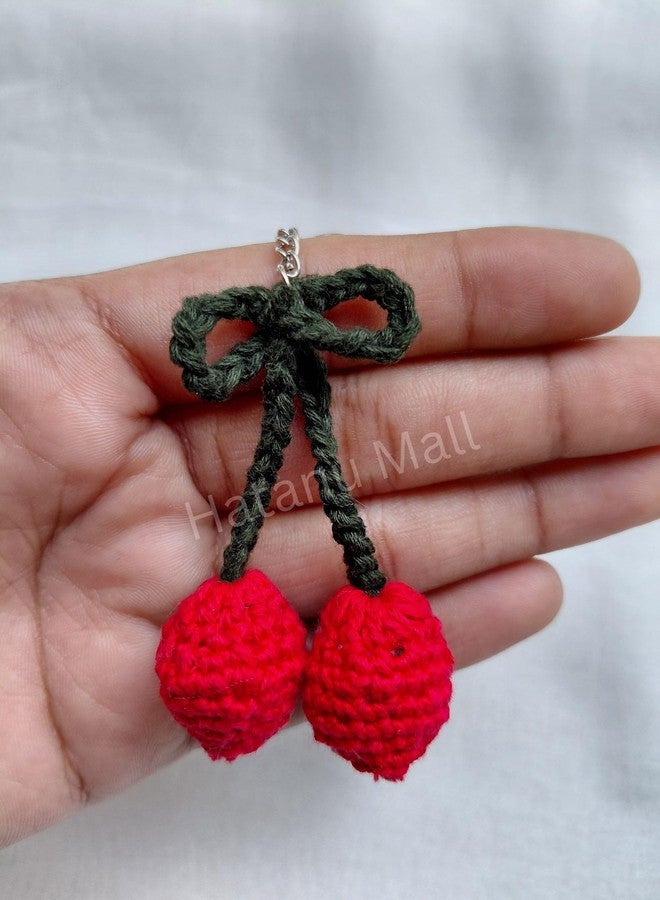 Hatanu Mall Handmade Crochet Cherry Keychain for Bags, Backpacks, Purse, Car Keys - Gift for Girls (Red, Green) - Image 4