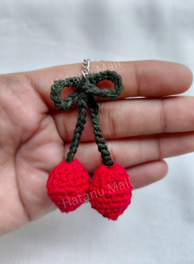 Hatanu Mall Handmade Crochet Cherry Keychain for Bags, Backpacks, Purse, Car Keys - Gift for Girls (Red, Green) - Image 1