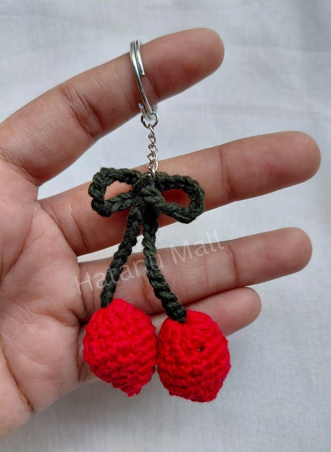 Hatanu Mall Handmade Crochet Cherry Keychain for Bags, Backpacks, Purse, Car Keys - Gift for Girls (Red, Green) - Image 3