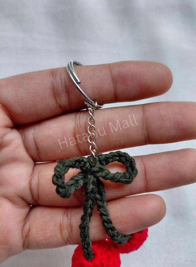 Hatanu Mall Handmade Crochet Cherry Keychain for Bags, Backpacks, Purse, Car Keys - Gift for Girls (Red, Green) - Image 2