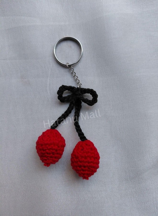 Hatanu Mall Handmade Crochet Cherry Keychain for Bags, Backpacks, Purse, Car Keys - Gift for Girls (Red, Green) - Image 5