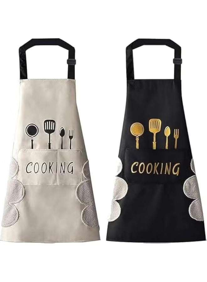 2 قطعة مريلة مطبخ ، مقاومة للماء مع جيب، مريلة للطبخ والرسم والاعمال المنزلية ( اسود - رمادي ) - Image 1