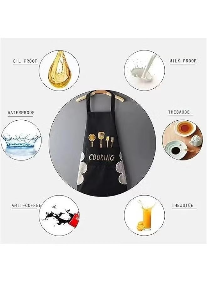 2 قطعة مريلة مطبخ ، مقاومة للماء مع جيب، مريلة للطبخ والرسم والاعمال المنزلية ( اسود - رمادي ) - Image 4