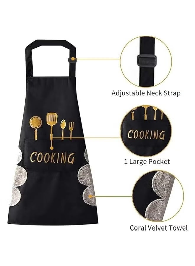 2 قطعة مريلة مطبخ ، مقاومة للماء مع جيب، مريلة للطبخ والرسم والاعمال المنزلية ( اسود - رمادي ) - Image 2