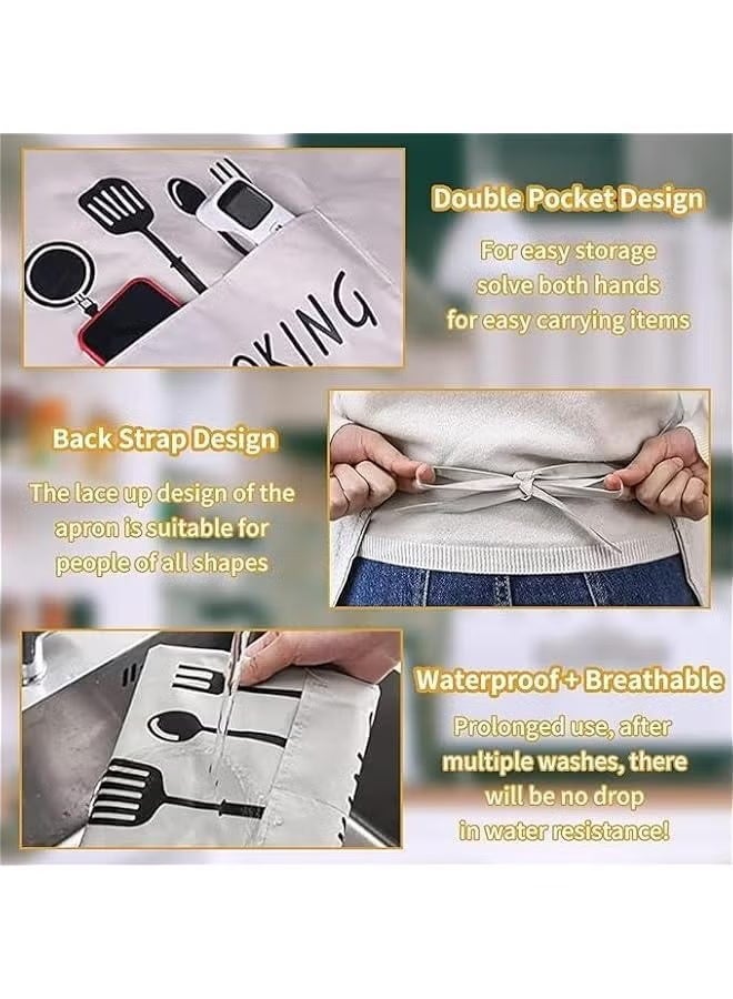 2 قطعة مريلة مطبخ ، مقاومة للماء مع جيب، مريلة للطبخ والرسم والاعمال المنزلية ( اسود - رمادي ) - Image 5