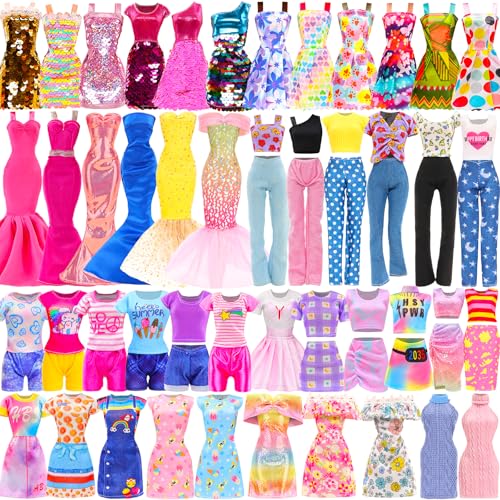 ENOCHT 18 Set Doll Clothes Includes 8 Fashion Dresses 2 Long Evening Dress 2 Sequin Dresses 6 Tops 2 Pants 2 Skirts 2 Shorts Casual Outfits for 115 Inch Girl Dolls - Image 1
