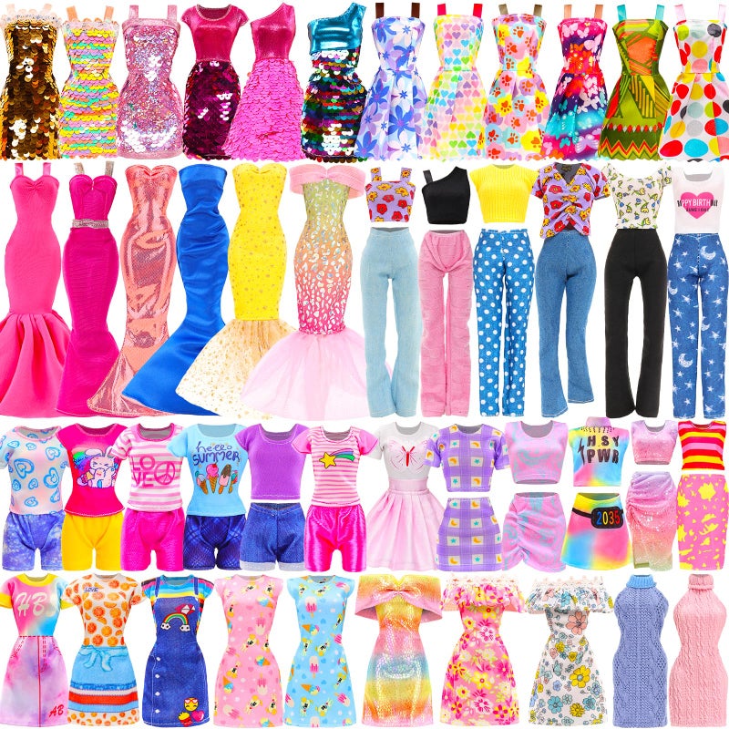 ENOCHT 18 Set Doll Clothes Includes 8 Fashion Dresses 2 Long Evening Dress 2 Sequin Dresses 6 Tops 2 Pants 2 Skirts 2 Shorts Casual Outfits for 115 Inch Girl Dolls - Image 4