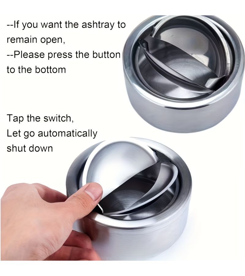 Silver Windproof Ashtray with Lid Portale Round Outdoor Home - Image 2