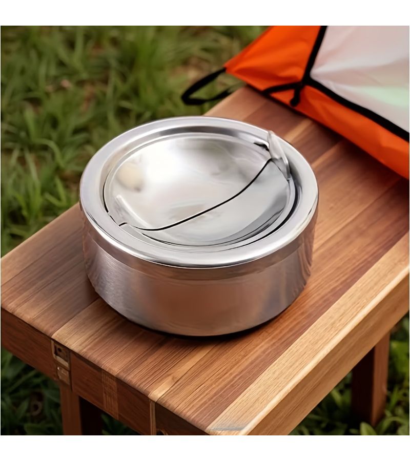 Silver Windproof Ashtray with Lid Portale Round Outdoor Home - Image 4
