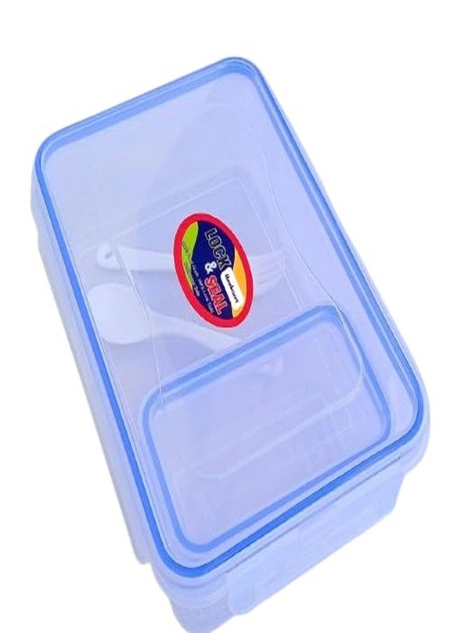 Hookcart Transparent Lunch Box Lock & Seal For School & Office 1000ml + 225ml + 1 Spoon + 1 Fork, Pack of 1 - Image 2