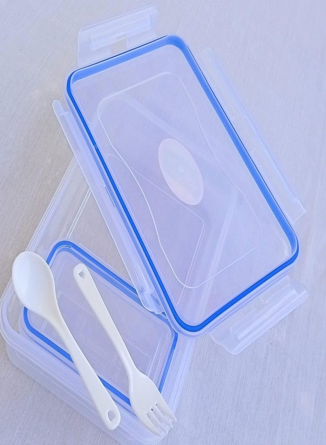 Hookcart Transparent Lunch Box Lock & Seal For School & Office 1000ml + 225ml + 1 Spoon + 1 Fork, Pack of 1 - Image 4