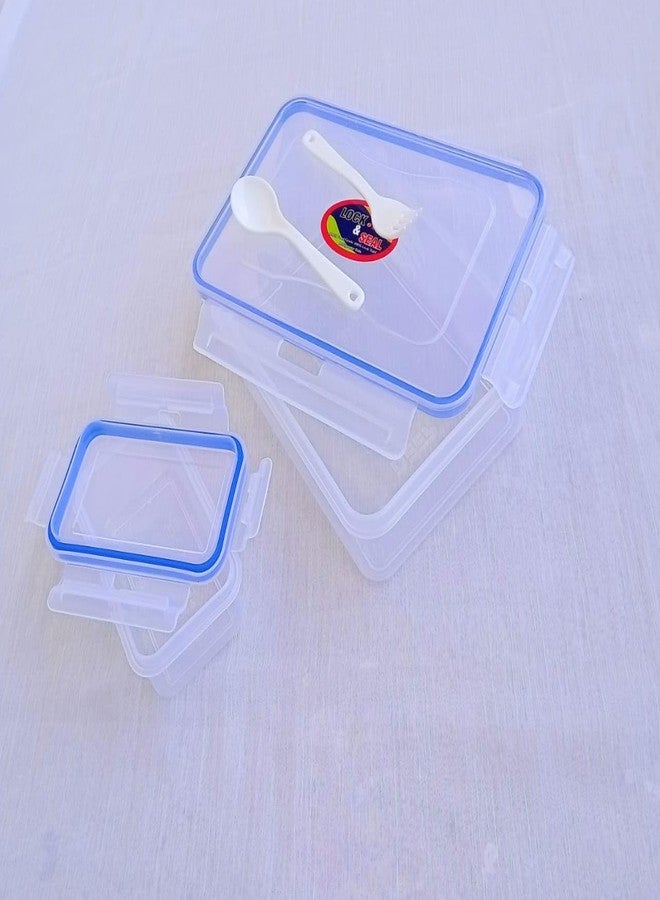 Hookcart Transparent Lunch Box Lock & Seal For School & Office 1000ml + 225ml + 1 Spoon + 1 Fork, Pack of 1 - Image 5