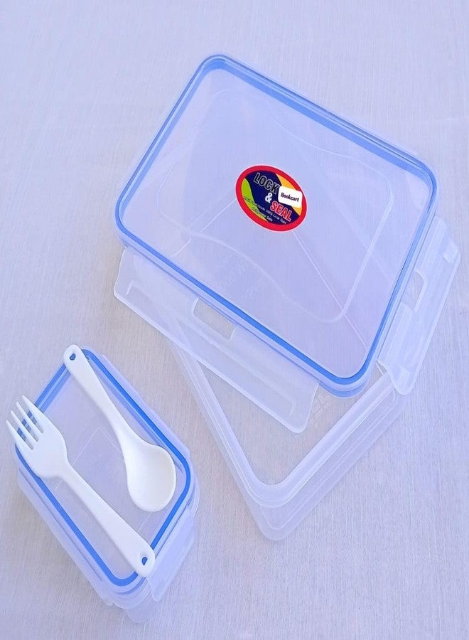 Hookcart Transparent Lunch Box Lock & Seal For School & Office 1000ml + 225ml + 1 Spoon + 1 Fork, Pack of 1 - Image 3
