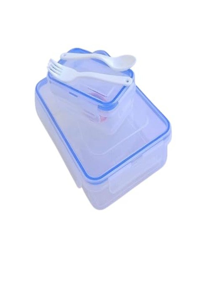 Hookcart Transparent Lunch Box Lock & Seal For School & Office 1000ml + 225ml + 1 Spoon + 1 Fork, Pack of 1 - Image 1