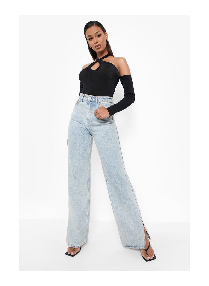 boohoo - Acetate Slinky Cut Out Halter Bodysuit - Image 1