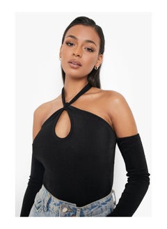 Acetate Slinky Cut Out Halter Bodysuit
