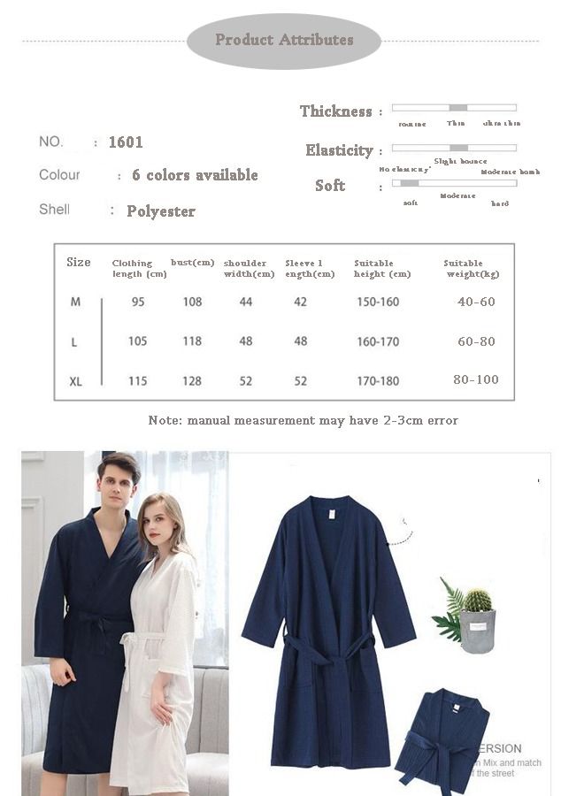 HOMESTAR Fashion Waffle Weave Bathrobes, Couple Robes, Kimono Robes with Soft Shine Pockets Bathrobes Bathrobe Pajamas Bath Towels, Bathroom, Resort Hotel Spa, Great for After Shower or Swim - Image 4