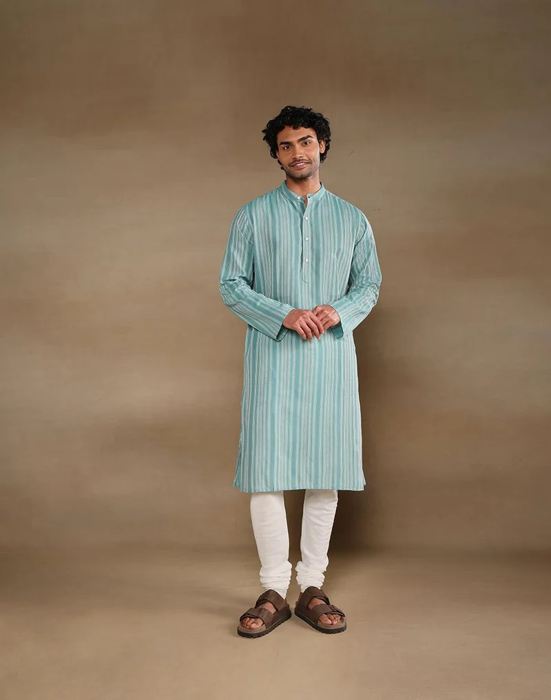 Fabindia Teal Cotton Long Kurta