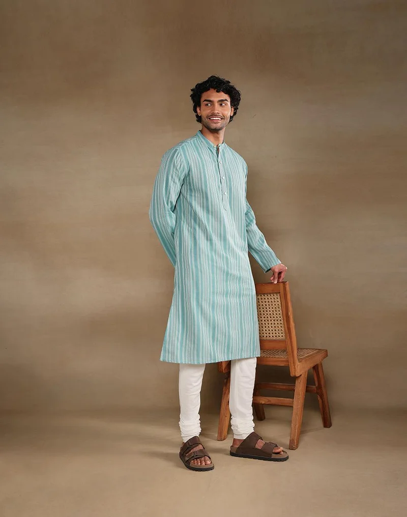 Fabindia Teal Cotton Long Kurta