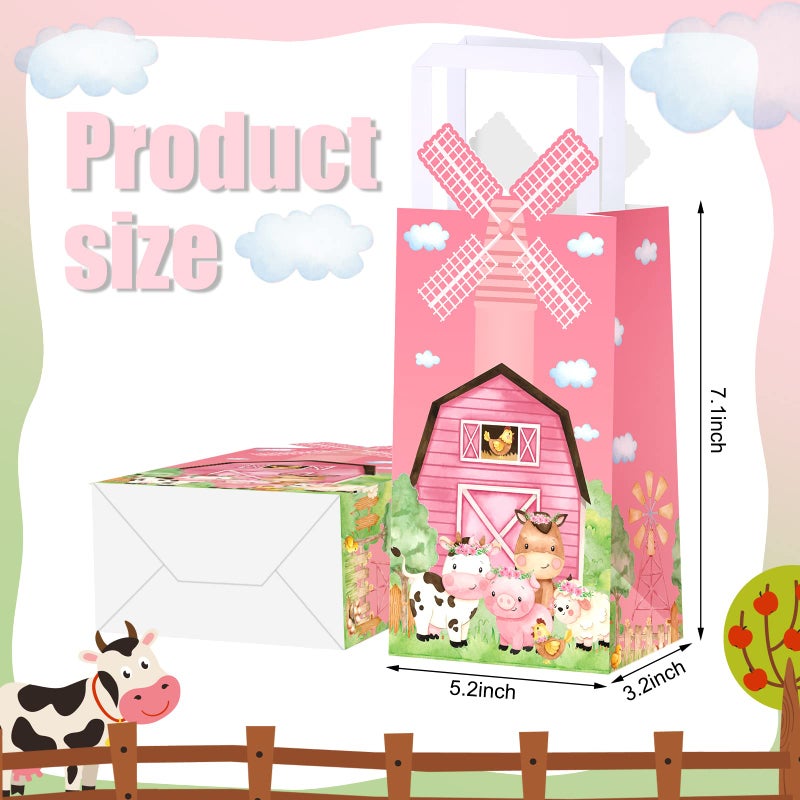 Trnayi 16 Pcs Pink Farm Party Favors Bags Pink Farm Birthday Supplies Decorations Goodie Bags with Handle for Birthday Supplies Decorations - Image 2