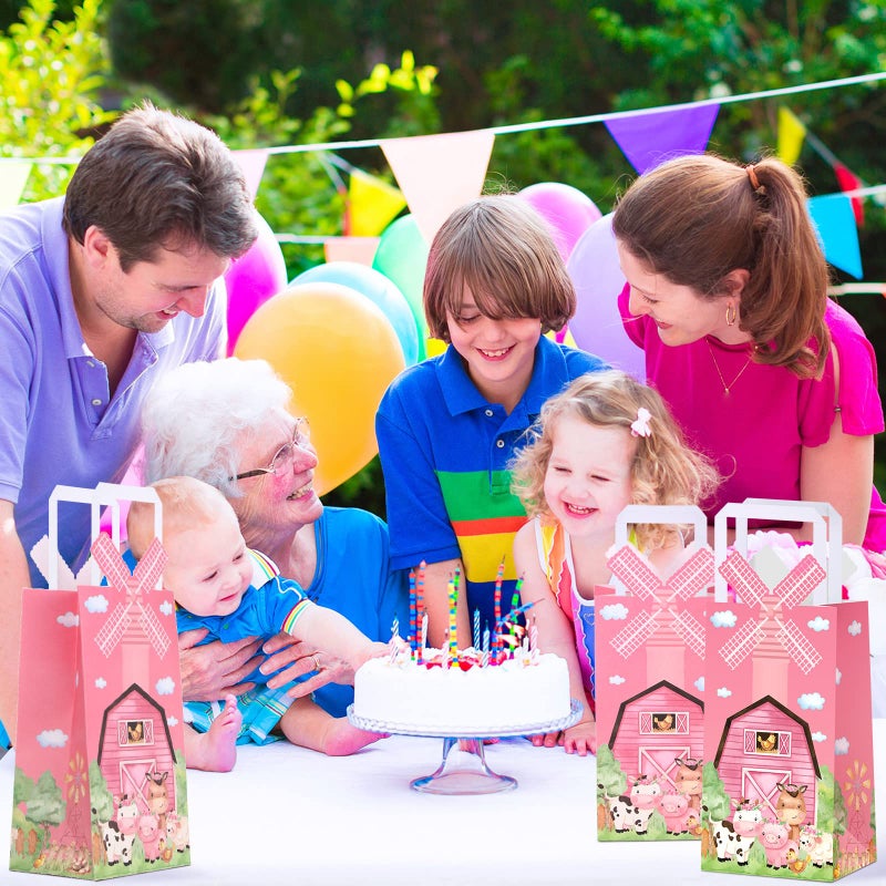 Trnayi 16 Pcs Pink Farm Party Favors Bags Pink Farm Birthday Supplies Decorations Goodie Bags with Handle for Birthday Supplies Decorations - Image 4