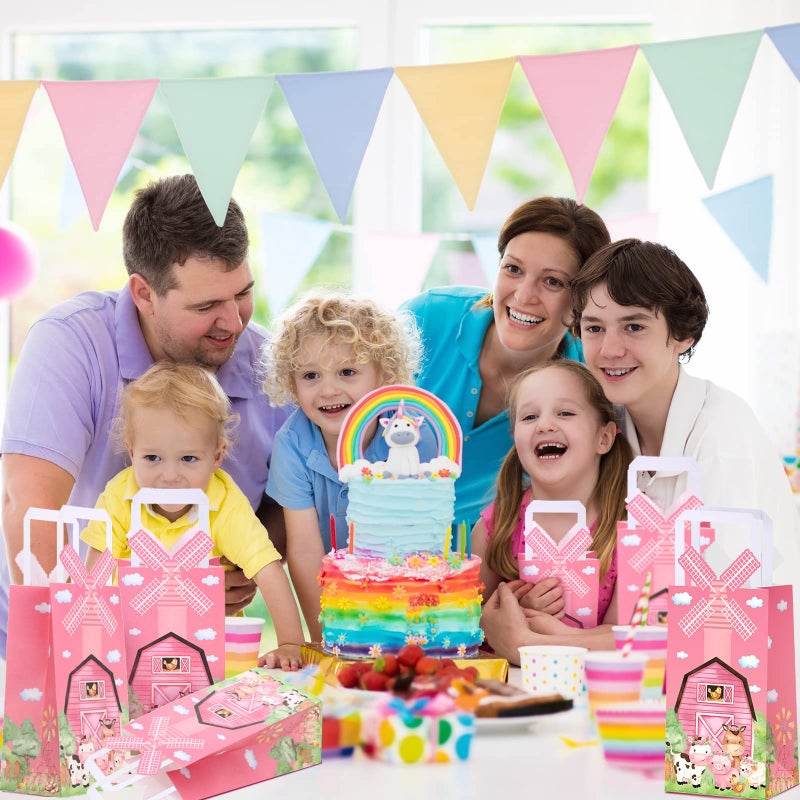 Trnayi 16 Pcs Pink Farm Party Favors Bags Pink Farm Birthday Supplies Decorations Goodie Bags with Handle for Birthday Supplies Decorations - Image 5
