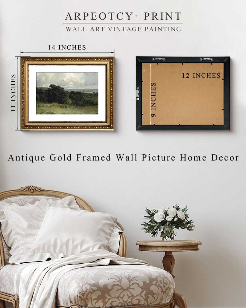 ARPEOTCY ARPEOTCY Vintage Gold Framed Wall Art  11x14 Inch Pastures Landscape Retro Picture Paintings  Antique Frame Canvas Artwork  Victorian Picture Photo Frame Wall Decor for Gallery Bathroom Bedroom  - Image 5