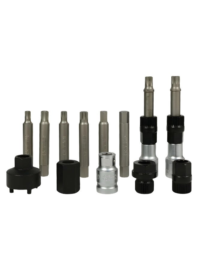 13PCS Alternator Pulley Removal Tool Kit – CR-V Steel Socket Bit Set with H8, H10, M8, M10, T40, T50 Bits and Adapters – Professional Automotive Pulley Removal and Installation Set with Storage Case - Image 2