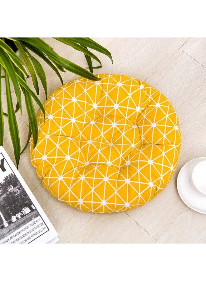 The Purple Tree Cotton Printed Ergonomic Quilted Round Cushion Chair Pad (Yellow , 40x40 cm) - Image 2