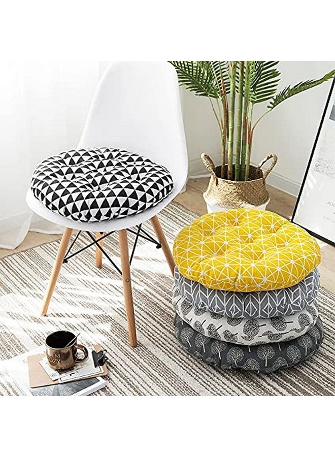 The Purple Tree Cotton Printed Ergonomic Quilted Round Cushion Chair Pad (Yellow , 40x40 cm) - Image 5