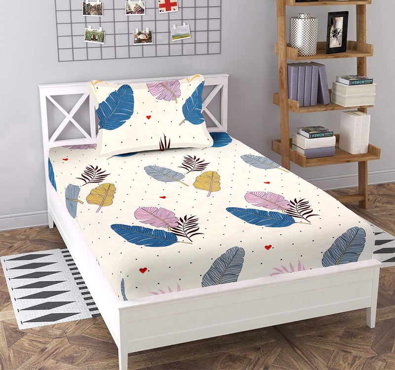 BLUEDOT 160 TC Glace Cotton Single Bedsheet with 1 Pillow Cover - Attractive 3D Digital Printed Design - Color Not Fade Guarantee - Size: 60x90 inches {152x228cm} - Image 1