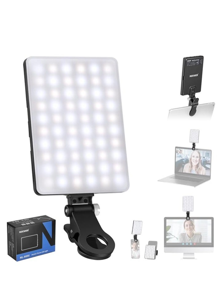 Neewer - NEEWER LED Selfie Light with Front & Back Phone Clip, High Power 60 LED 2000mAh Rechargeable CRI 95+, 3 Light Modes, Portable Clip on Light for Phone/Tablet/Laptop, Zoom Call TikTok Video Fill Light - Image 1