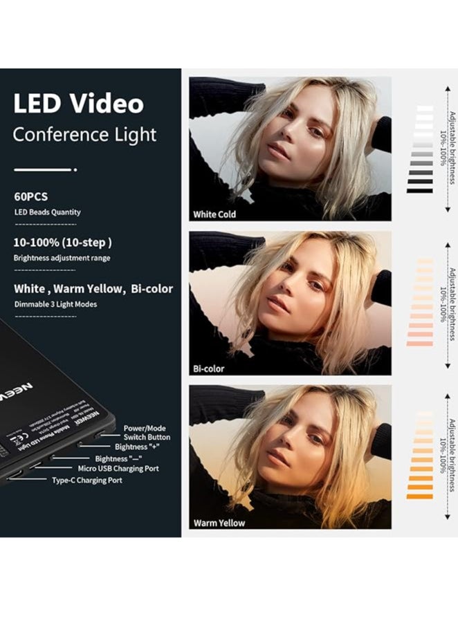 Neewer - NEEWER LED Selfie Light with Front & Back Phone Clip, High Power 60 LED 2000mAh Rechargeable CRI 95+, 3 Light Modes, Portable Clip on Light for Phone/Tablet/Laptop, Zoom Call TikTok Video Fill Light - Image 1