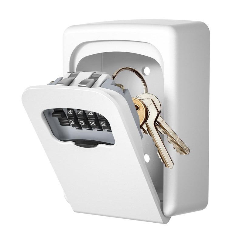 Fayleeko Key Lock Box Wall Mounted, Fayleeko 4 Digit Combination Lockbox for Outside, House Keys - 5 Keys Capacity, Key Safe Security Storage Lock Box for Indoor, Outdoor, Garage, Garden, Store (White, 1Pack) - Image 1