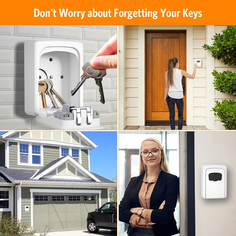 Fayleeko Key Lock Box Wall Mounted, Fayleeko 4 Digit Combination Lockbox for Outside, House Keys - 5 Keys Capacity, Key Safe Security Storage Lock Box for Indoor, Outdoor, Garage, Garden, Store (White, 1Pack) - Image 2